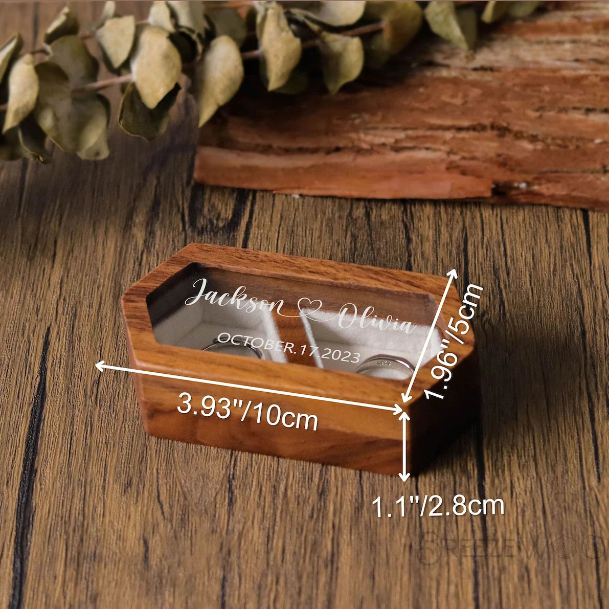 Personalized Walnut Wood Ring Box – Engraved Glass Top Gift