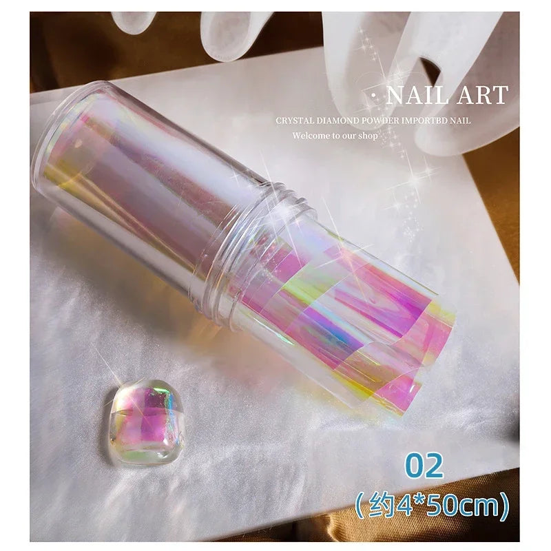 Aurora Ice Cube Cellophane Nail Foil Sticker – Laser Transfer Roll