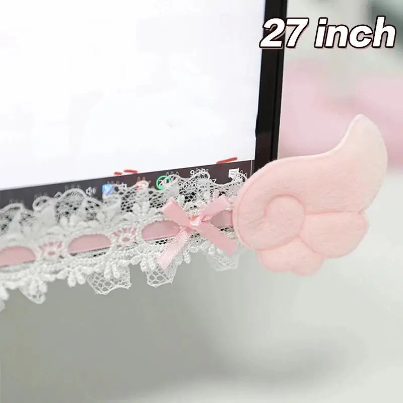 Monitor Decor Strip Sticker – Black Bow Lace Wings Design