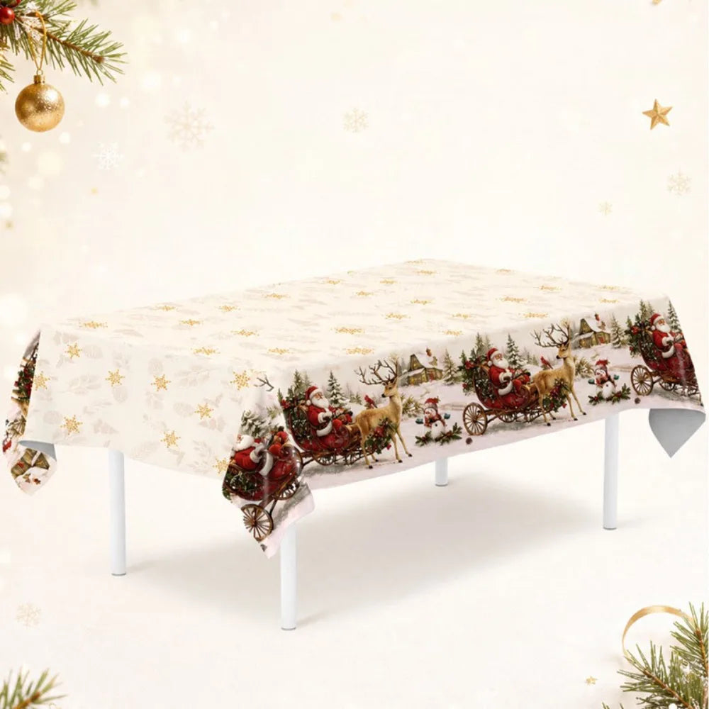 Christmas Disposable Tablecloth – Santa & Elk PE Table Cover