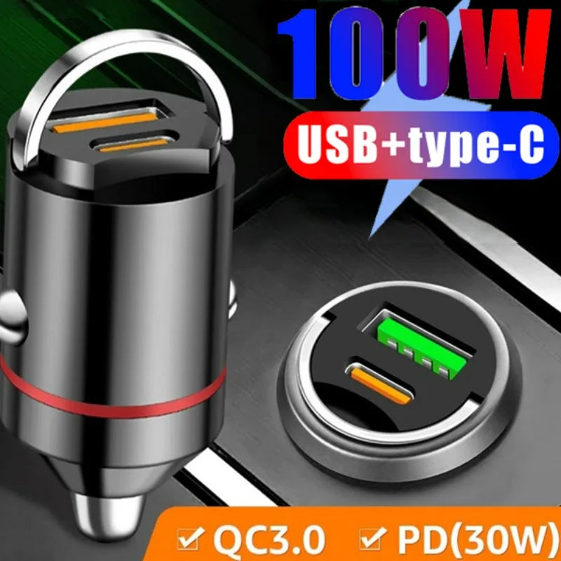 Dual Port Car Charger PD 30W + QC3.0 Fast Charging 12–24V