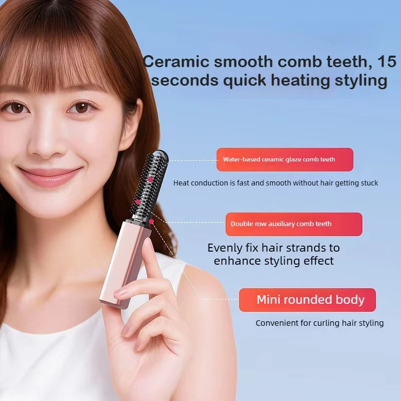 Wireless Hair Straightener Comb – Cordless, 30-Sec Heat