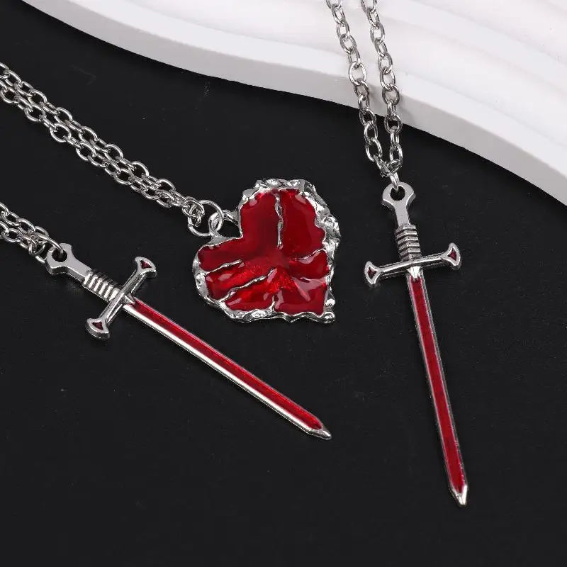 Sword Heart Couple Necklace Set – Sweater & Collarbone Chain