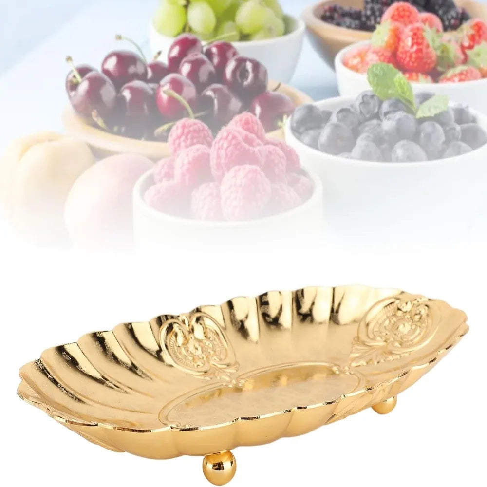 Gold Metal Oval Serving Tray – Rustproof Stackable Platter