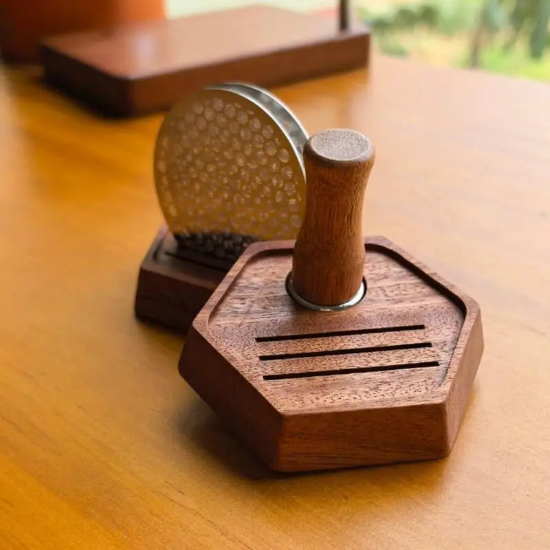 Wooden Hexagon Espresso Puck Screen Stand 51/53/58mm