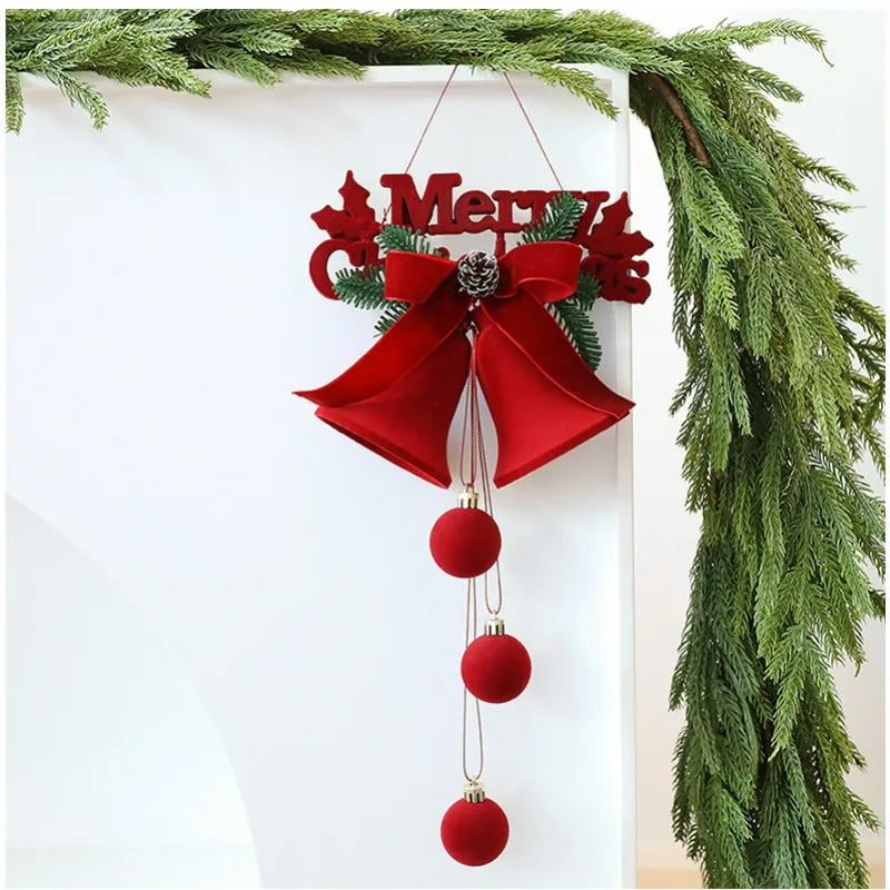 Wine Red Flocked Christmas Bell Ornament | Nordic Tree Pendant