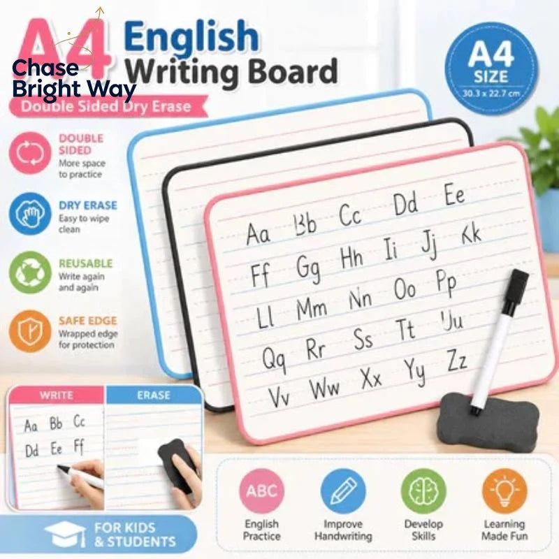 Kids Lined Dry Erase Whiteboard | 3-Grid Handwriting Practice Board