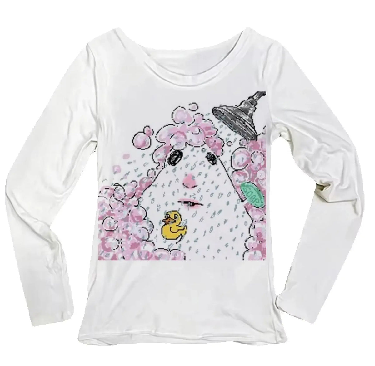 Women's Rubber Duck Print Long Sleeve Slim Fit T-Shirt | Y2K