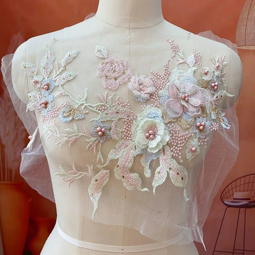 3D Sequined Floral Embroidery Patch – DIY Appliqué 33×26cm