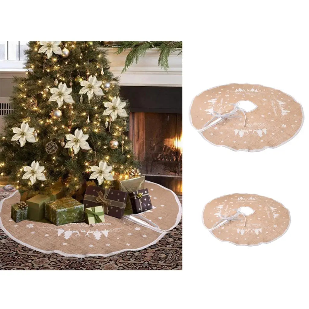 Vintage Linen Christmas Tree Skirt – Burlap Xmas Stand Cover