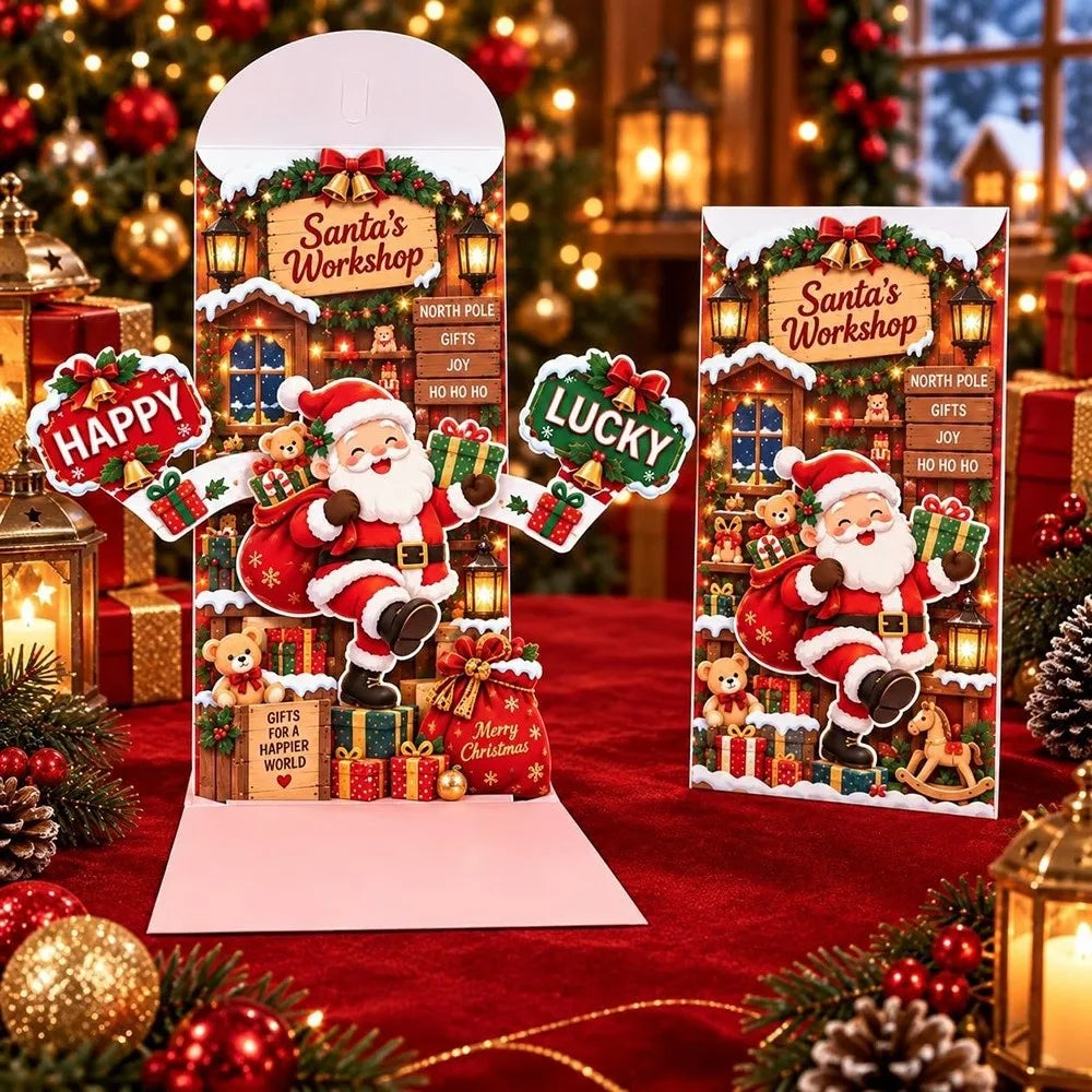Pop-Up 3D Christmas Money Card – Santa & Snowman Gift Holder