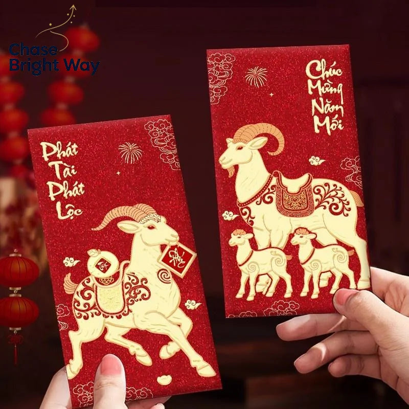 6-Pack 2027 Year of Goat Vietnamese Lucky Red Envelopes Lì Xì