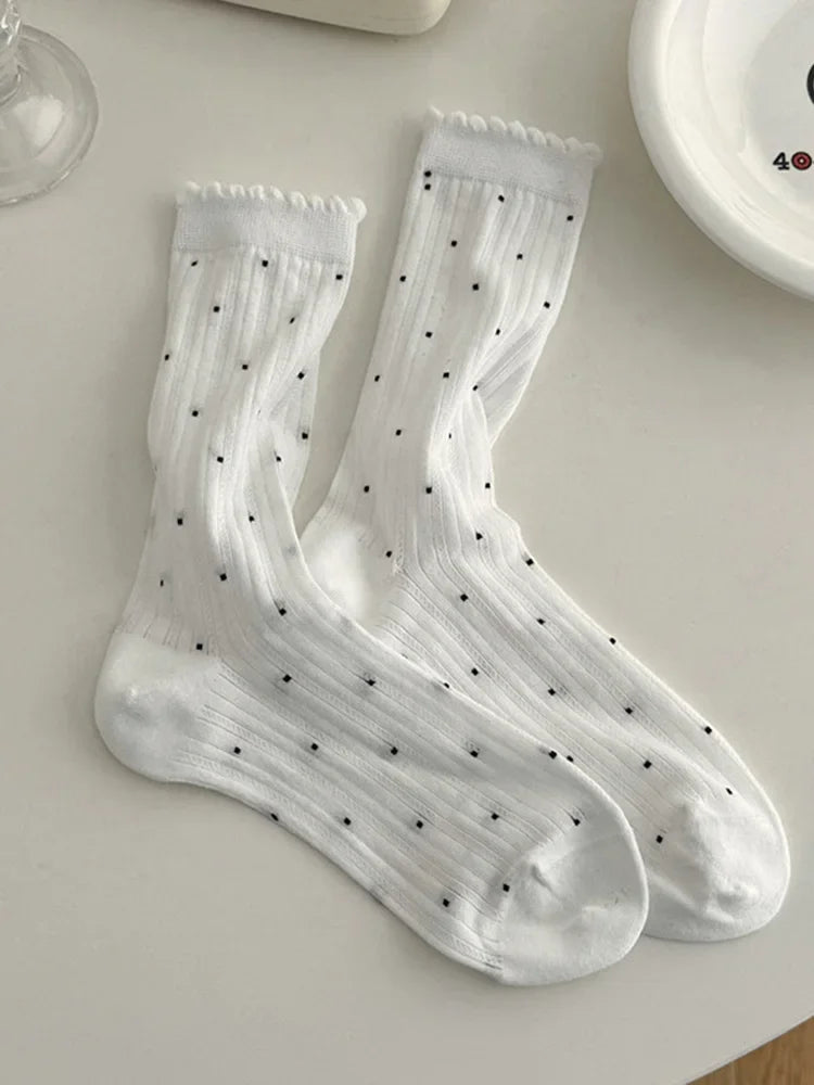 Women's Polka Dot Cotton Crew Socks | Kawaii Harajuku Style