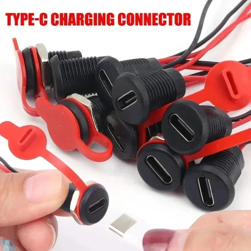 Waterproof Type-C Female Socket USB Connector 2-Pin Chassis Jack