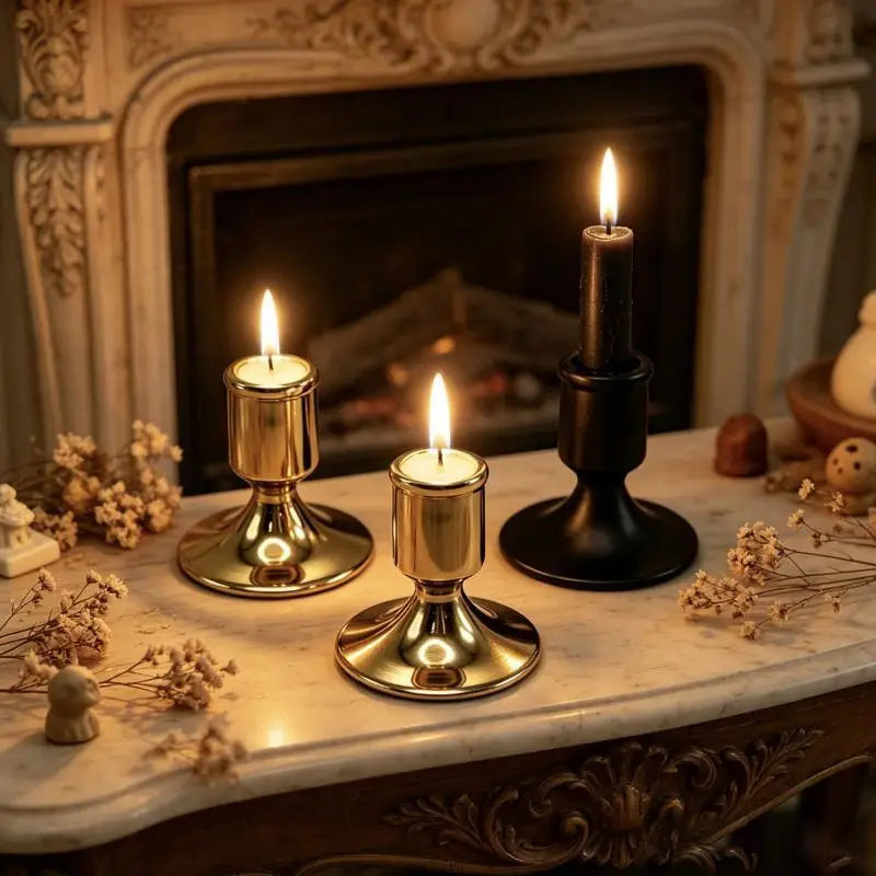 Vintage Metal Chamberstick Candle Holder | Teacup Shape Gold & Black