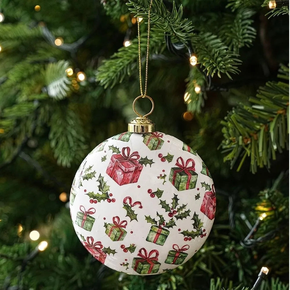 Vintage Flat Round Foam Christmas Ornaments – Paper Print Baubles