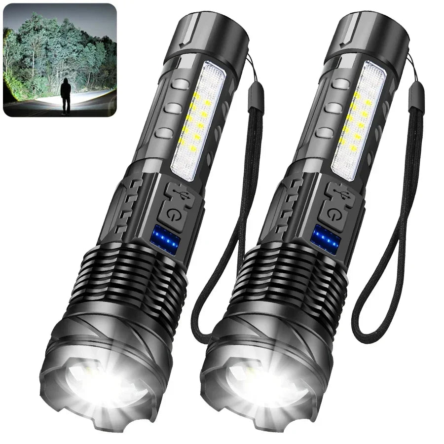 Type-C Rechargeable LED Flashlight – Zoomable 7-Mode Torch
