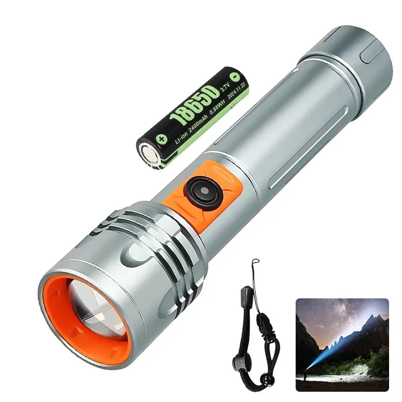Zoomable LED Flashlight USB-C Rechargeable Aluminum Torch