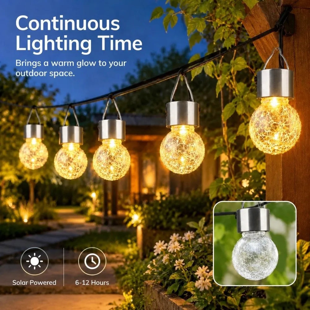 Solar Hanging Lantern – Waterproof Crackled Glass Garden Globe