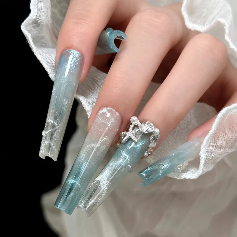 12-Grid Ocean Metal Nail Charms – Shell Starfish Gold & Silver
