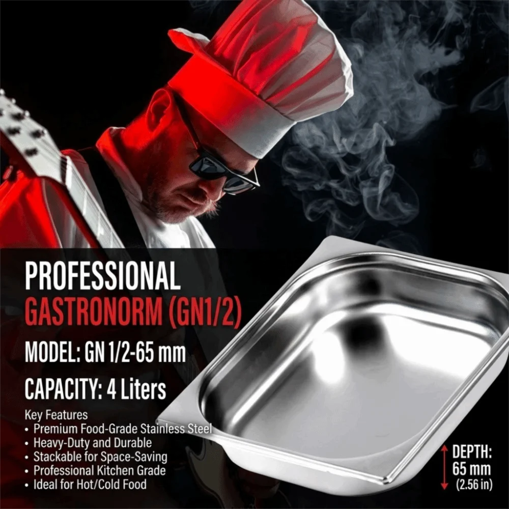 Stainless Steel GN Food Pan with Lid – 32.5×26.5 cm Tray