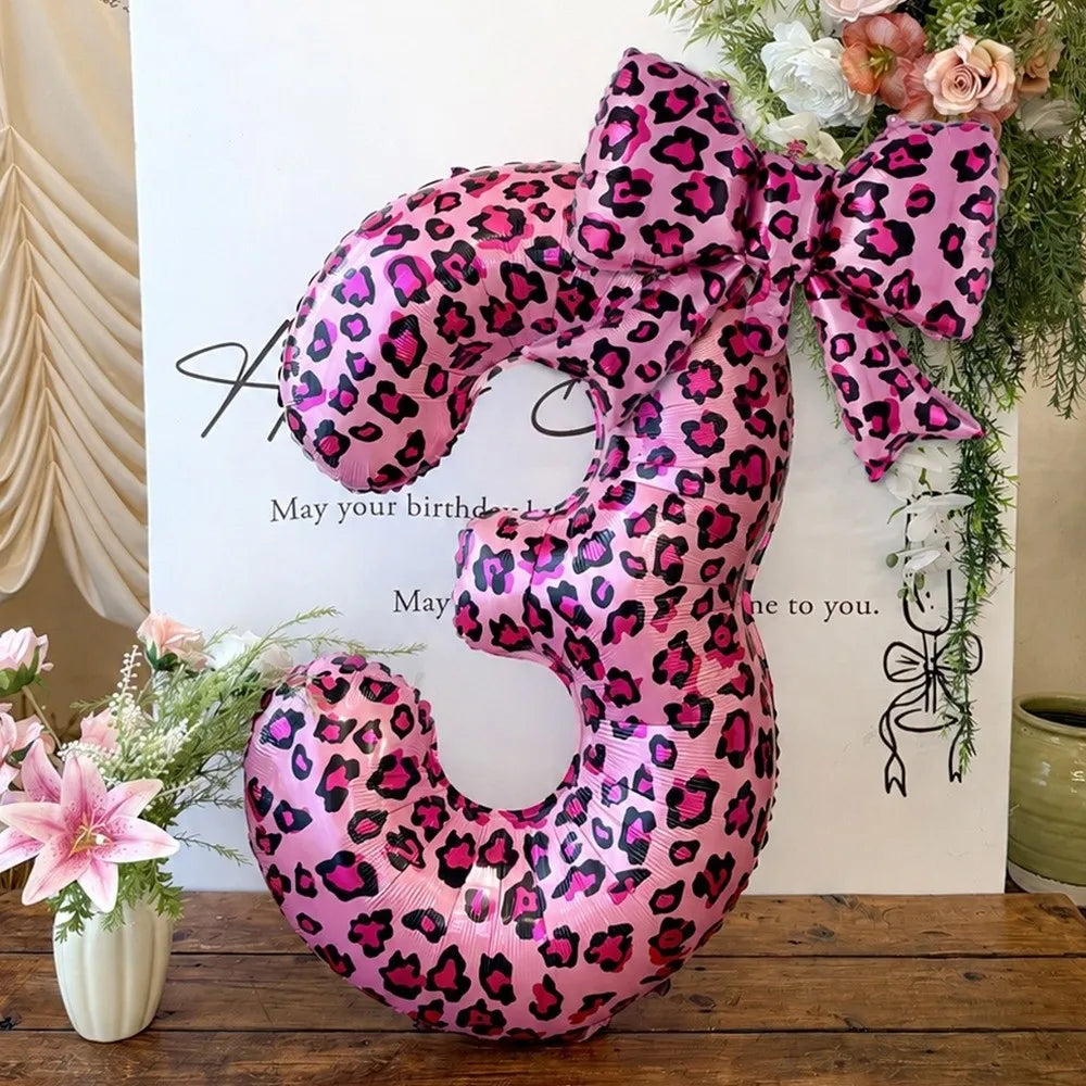 Pink Leopard Foil Number Balloons 0-9 | 40 Inch Party Décor