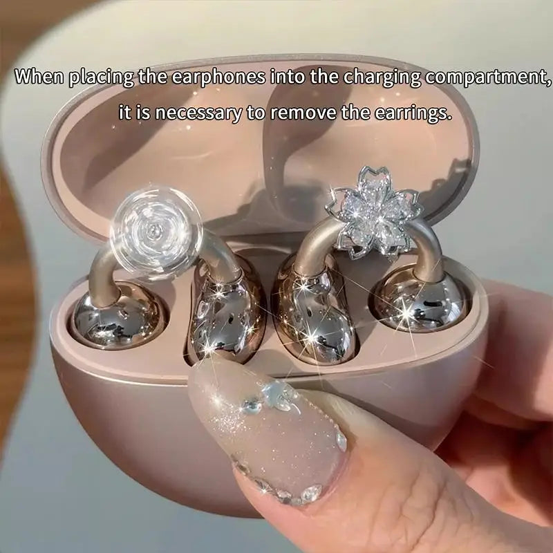 Rhinestone Flower Earbud Charm Clip – Rotating Shiny Decor