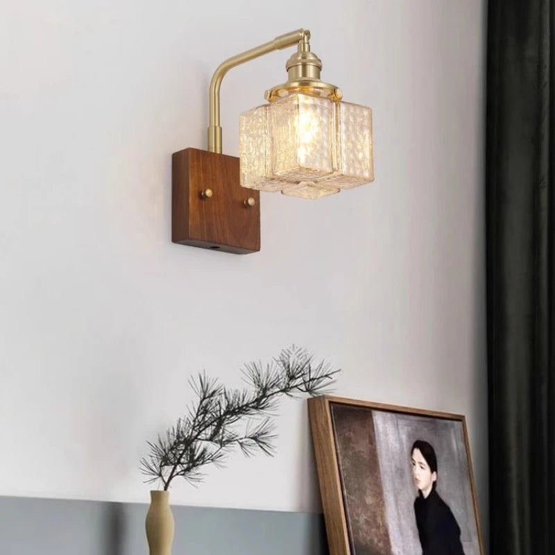 Vintage Brass Frosted Glass Wall Lamp – Nordic Bedside Sconce