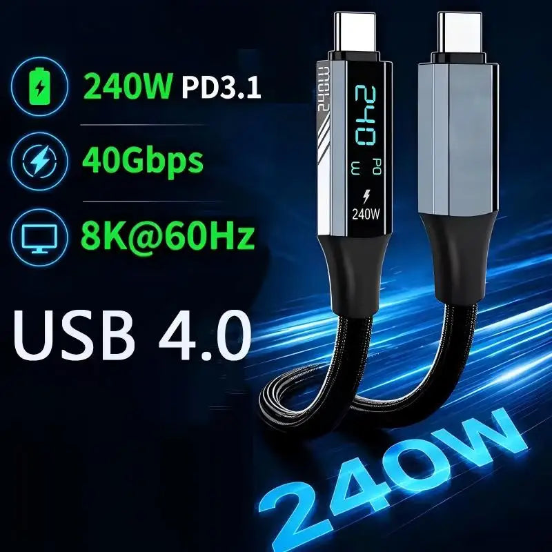 USB4 Cable 40Gbps 240W 8K Type-C – Thunderbolt 4 Compatible