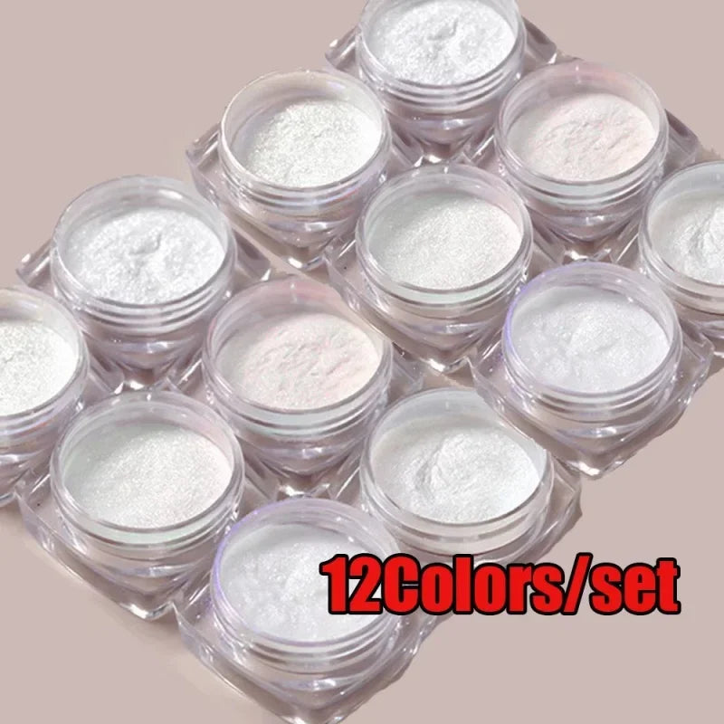 12-Color Aurora Chrome Nail Mirror Powder – Shimmer Pigment Set