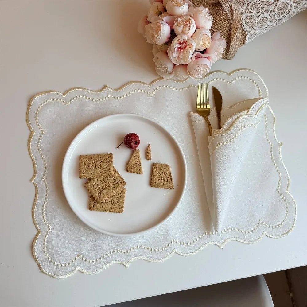 Vintage Embroidered Lace Placemat – Washable Table Mat 45×32cm