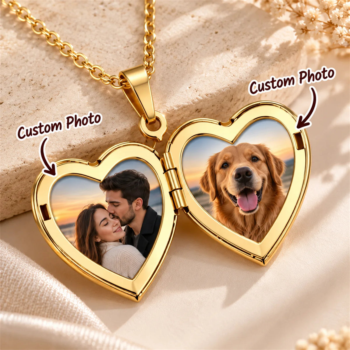 Custom Photo Heart Locket Necklace – Personalized Stainless Steel