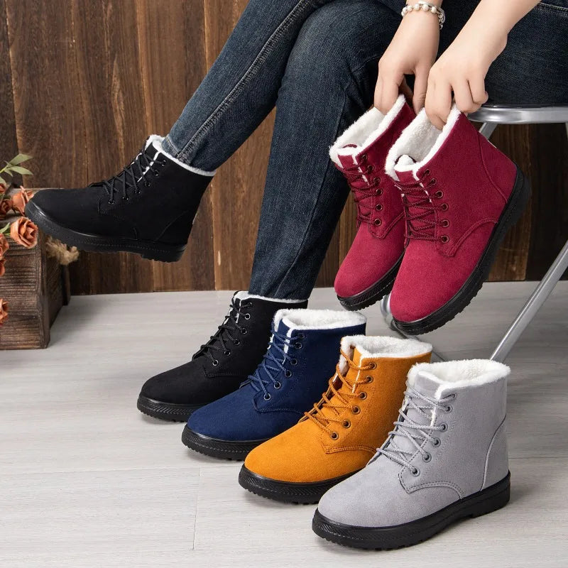 Women's Fur-Lined Waterproof Snow Boots – Warm Platform Ankle