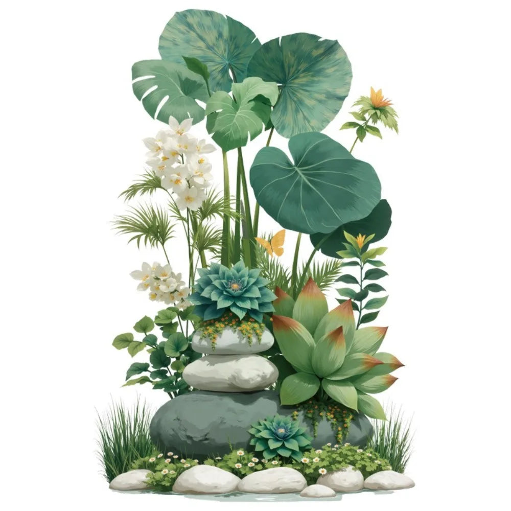 Large Removable Green Plant Wall Decal – PVC Self-Adhesive Mural