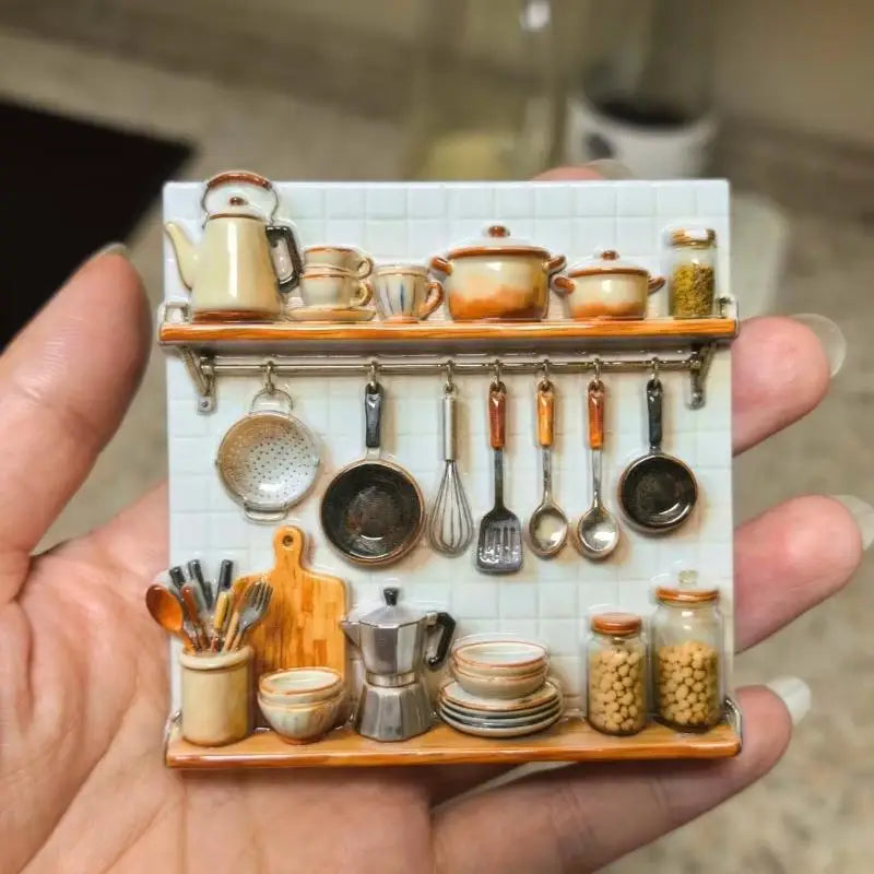 Retro Kitchen Scene 3D Resin Refrigerator Magnet Ornament