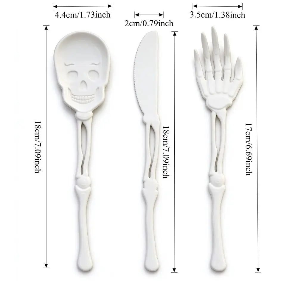 3D Skull Skeleton Cutlery Set – Gothic Party Flatware 3-Piece