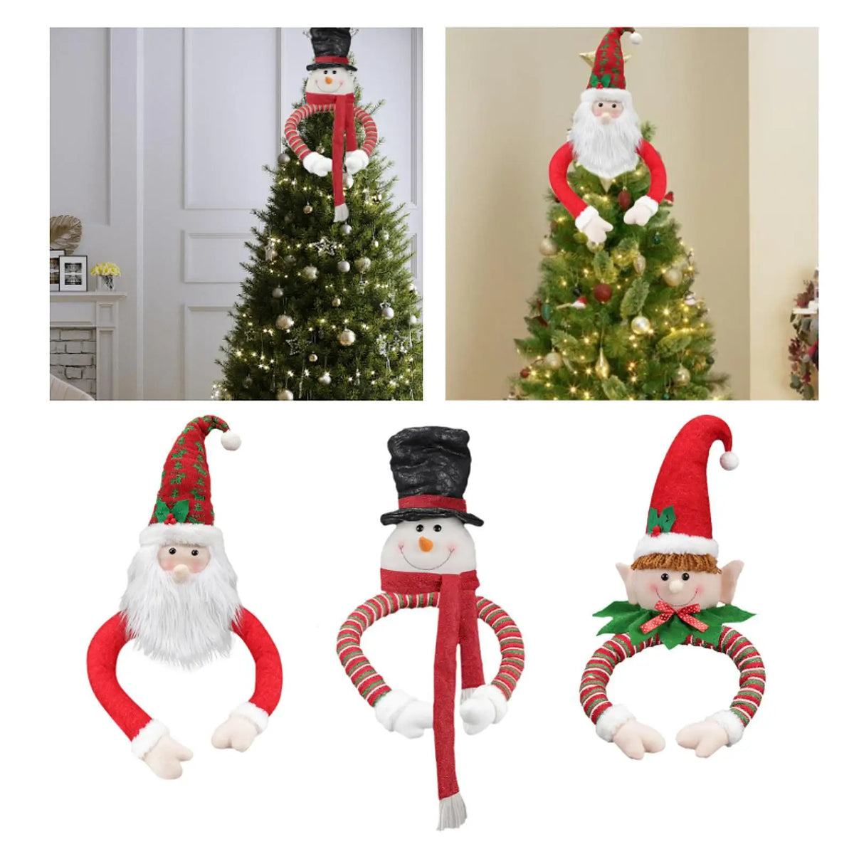 Plush Christmas Tree Topper Doll – Santa, Snowman & Elf