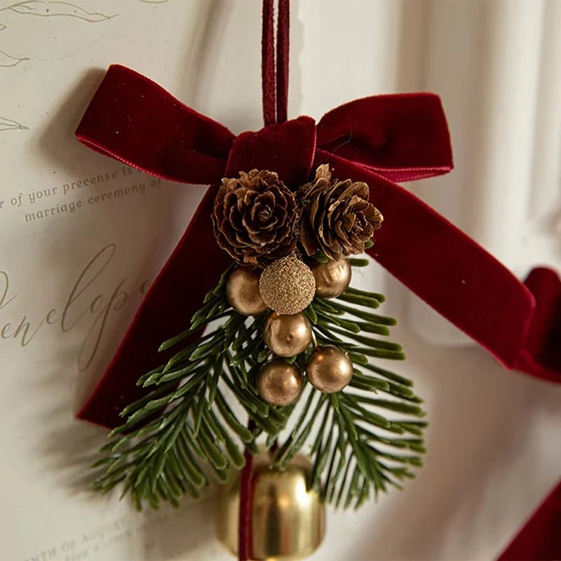 Christmas Pinecone Bell Bow Ornament – Tree, Door & Car Decor