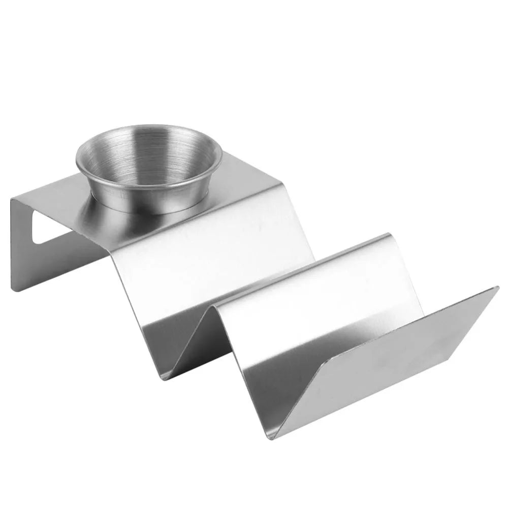 Stainless Steel Taco Holder with Sauce Cup | Dishwasher Safe
