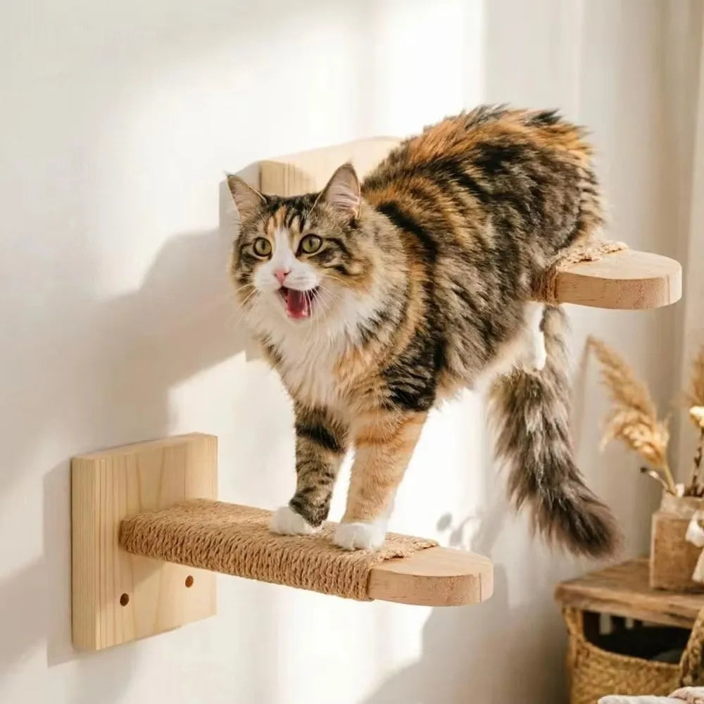 Wall-Mounted Cat Climbing Shelves – Sisal Wood Scratcher