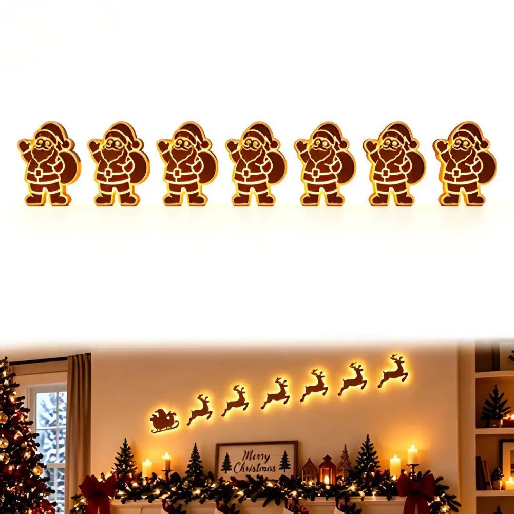 LED Glowing Wooden Reindeer Wall Décor – 7-Piece Christmas Set