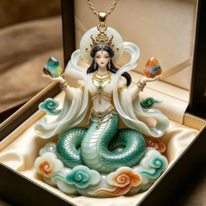 Nine Tailed Fox Enamel Pendant | Chinese Style Gold Necklace