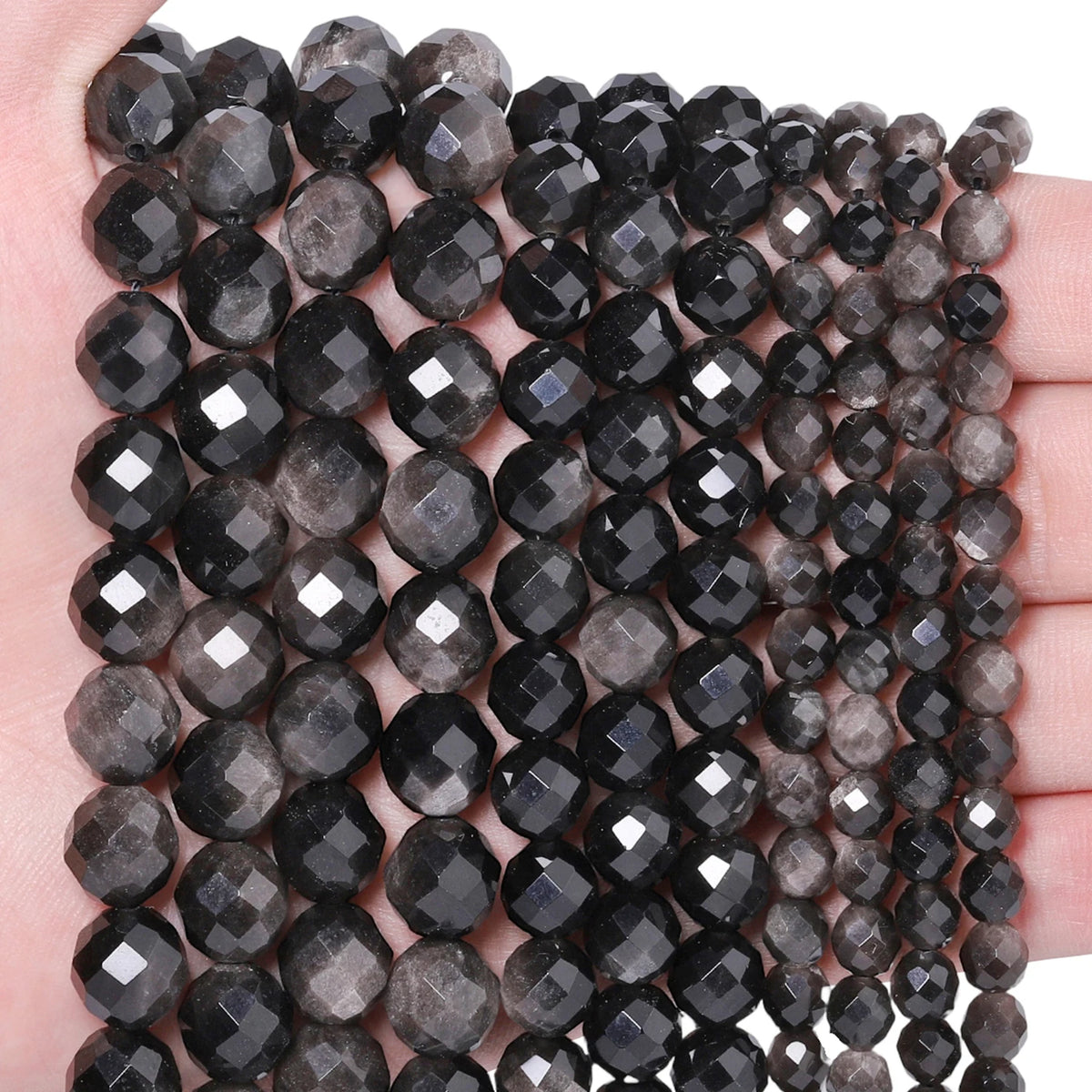 Silver Obsidian Faceted Round Beads 6mm 8mm 10mm – DIY Jewelry