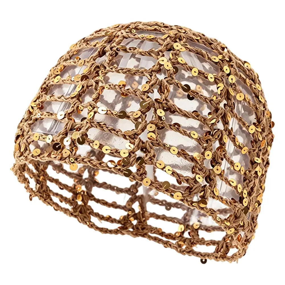 Y2K Sequined Crochet Fishnet Hat – Women's Summer Pullover Cap