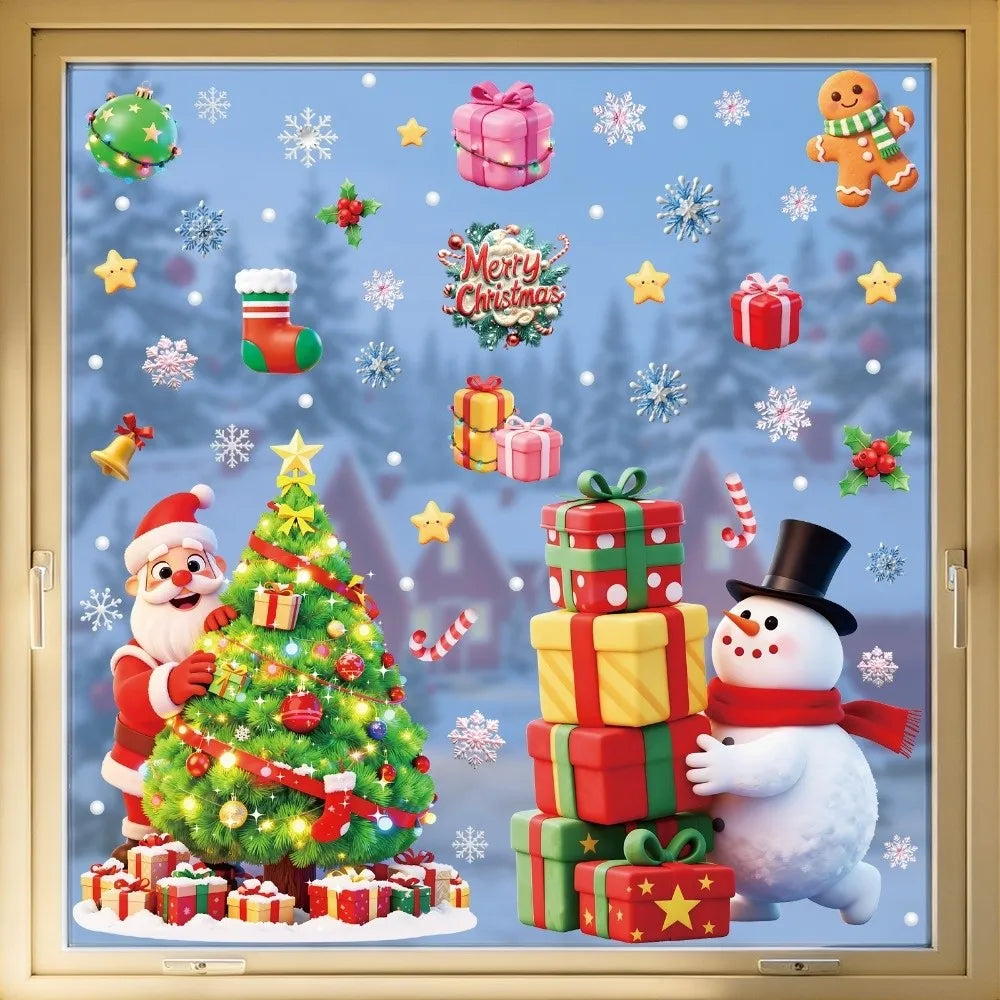 Christmas Window Cling Stickers – Santa Snowman Snowflake 9Pc