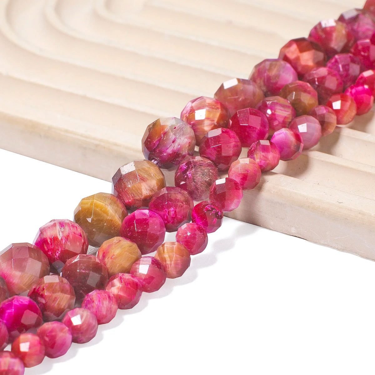 Rose Red Tiger Eye Stone Beads – AAA Faceted Round Loose Spacer