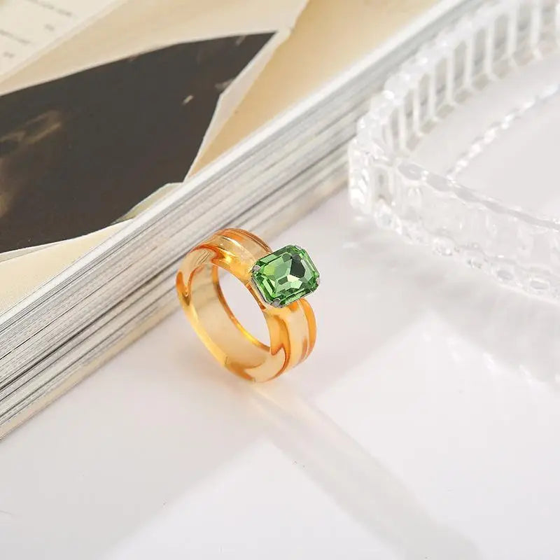 Y2K Chunky Resin Ring – Candy Color Rhinestone Fashion Jewelry