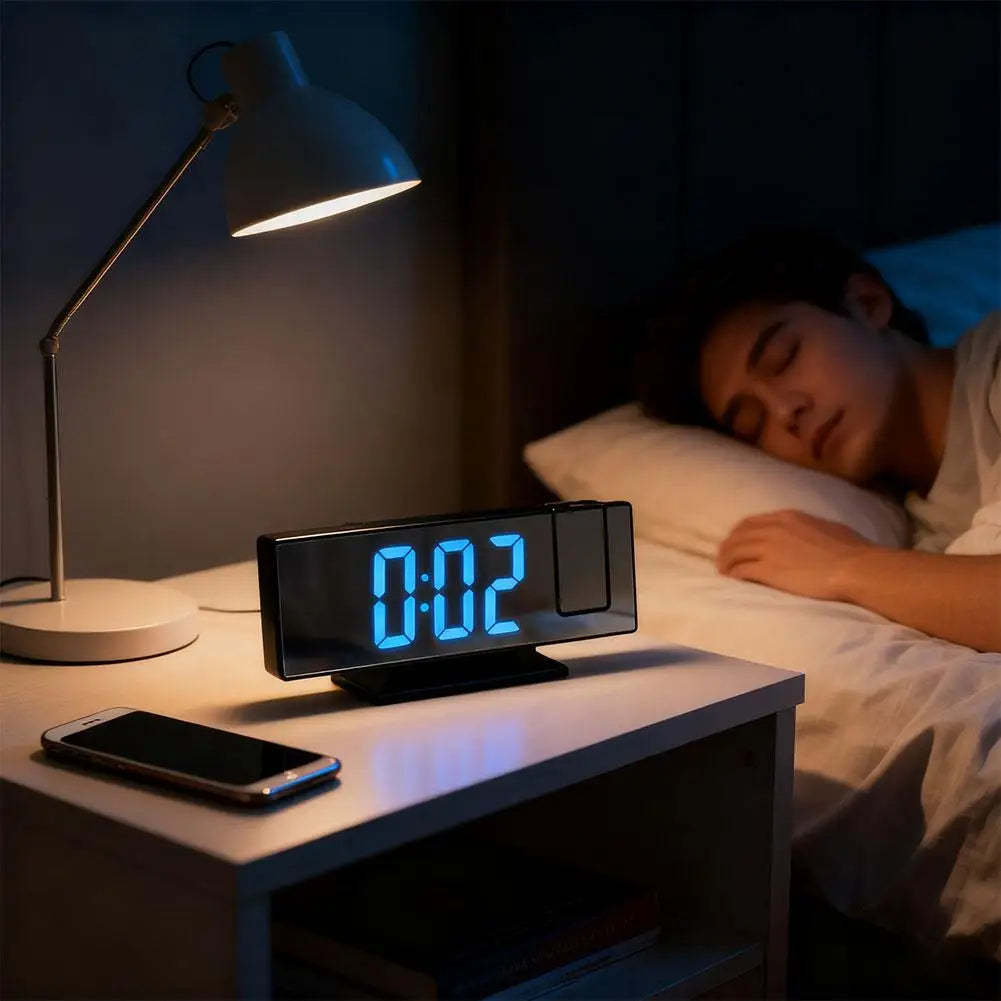Projection Alarm Clock – LED Mirror Display, Temp & USB Power