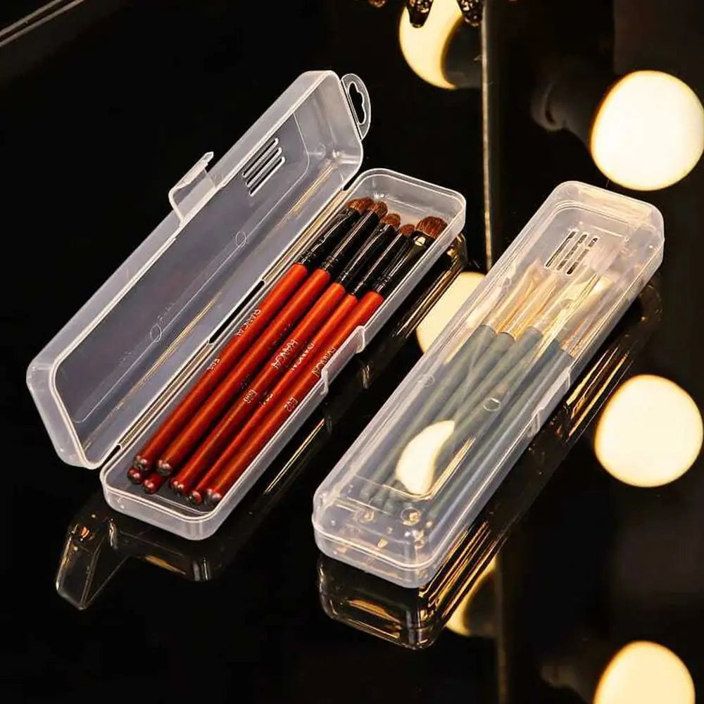 Transparent Makeup Brush & Pen Storage Box with Cover | 3 Sizes