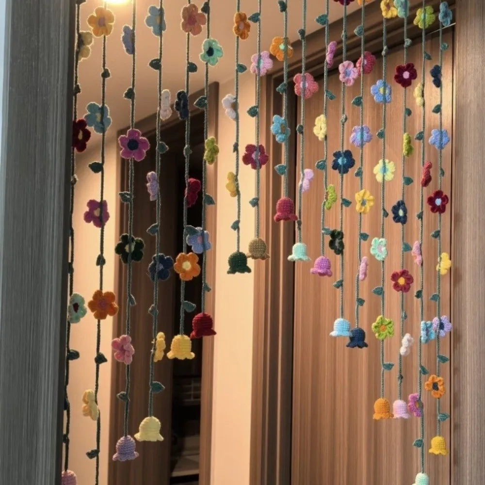 9-Piece Crochet Floral Door Curtain – Colorful Hanging Room Décor